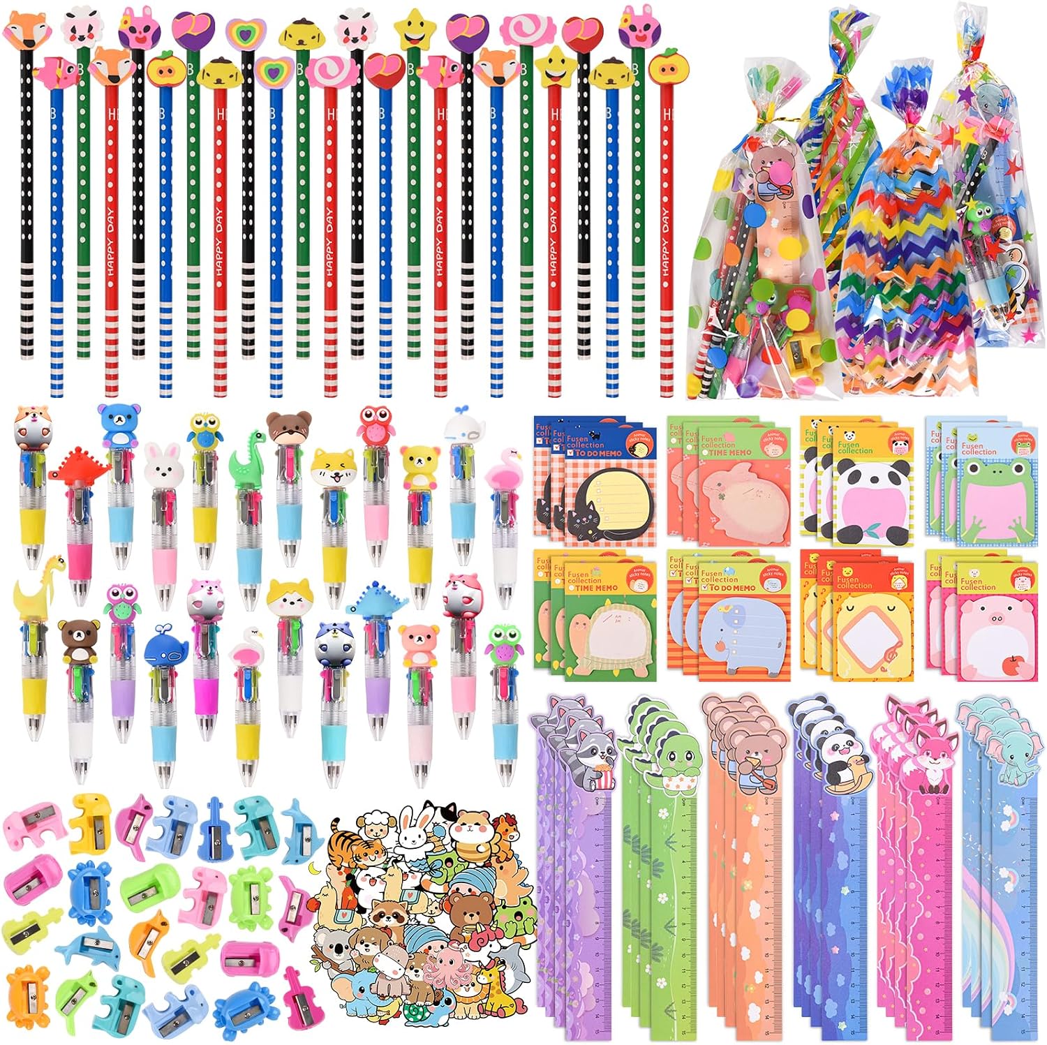 Animal Print Pencil and Pen Sets with Sharpeners and Rulers, 24 Sets