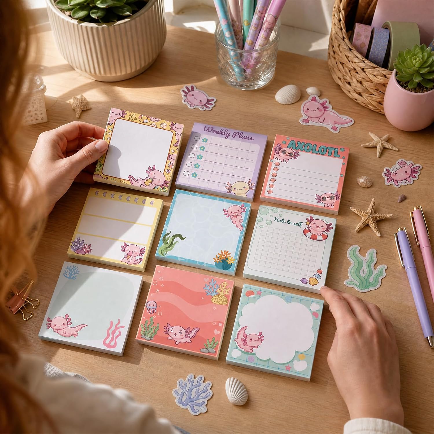 Axolotl Print Sticky Notes, 3 x 3 Inch, 450 Sheets — view 2