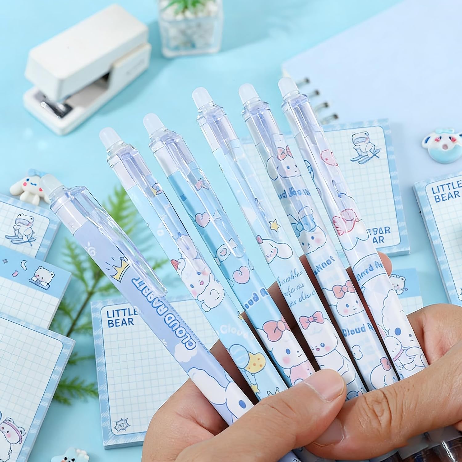 Bear Print Stationery Set, 6 Erasable Gel Pens and 4 Sticky Note Pads — view 2