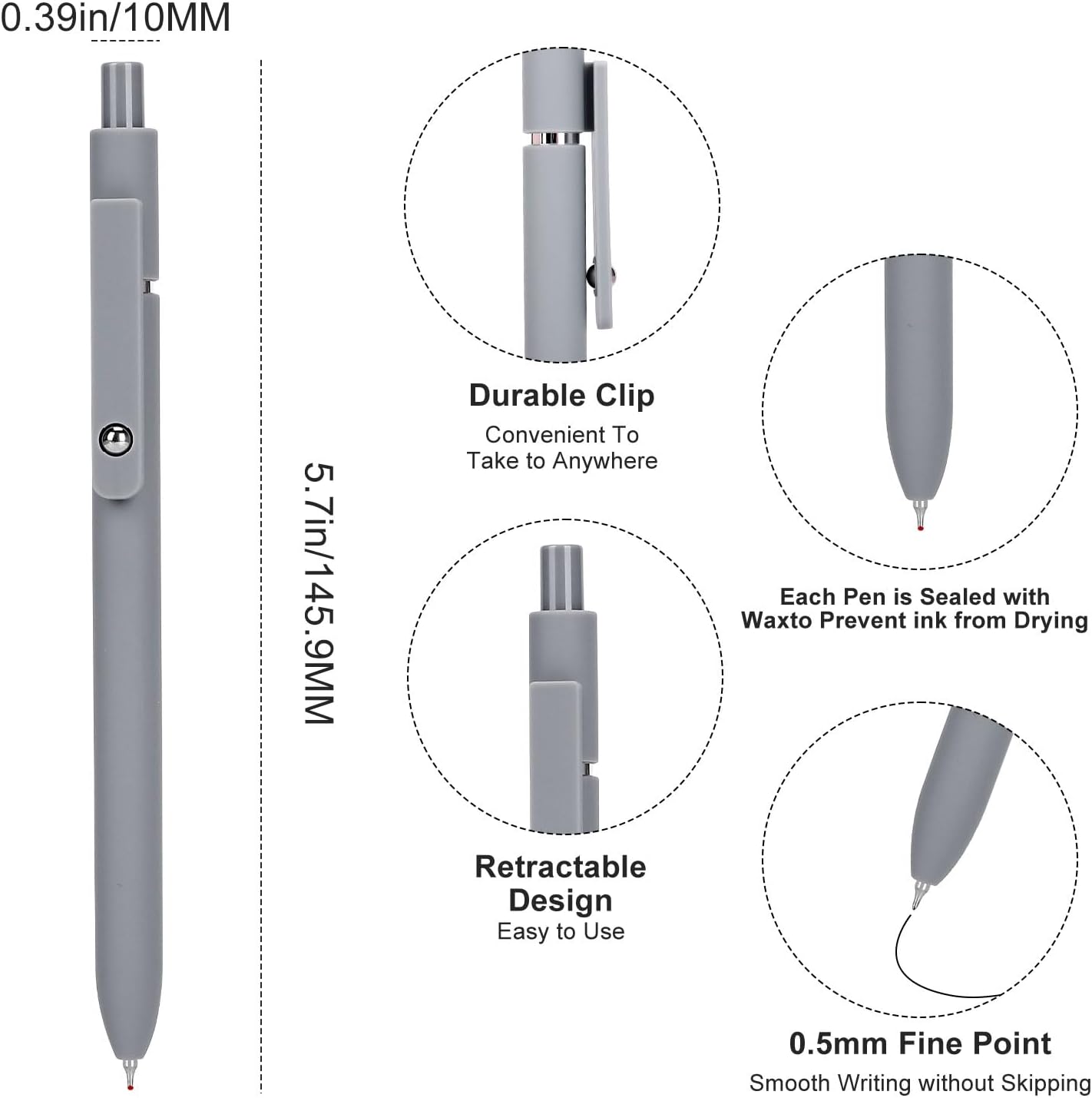 Black Ink Gel Pens, 0.5mm, Monochrome Barrels, 6 Pieces — view 3