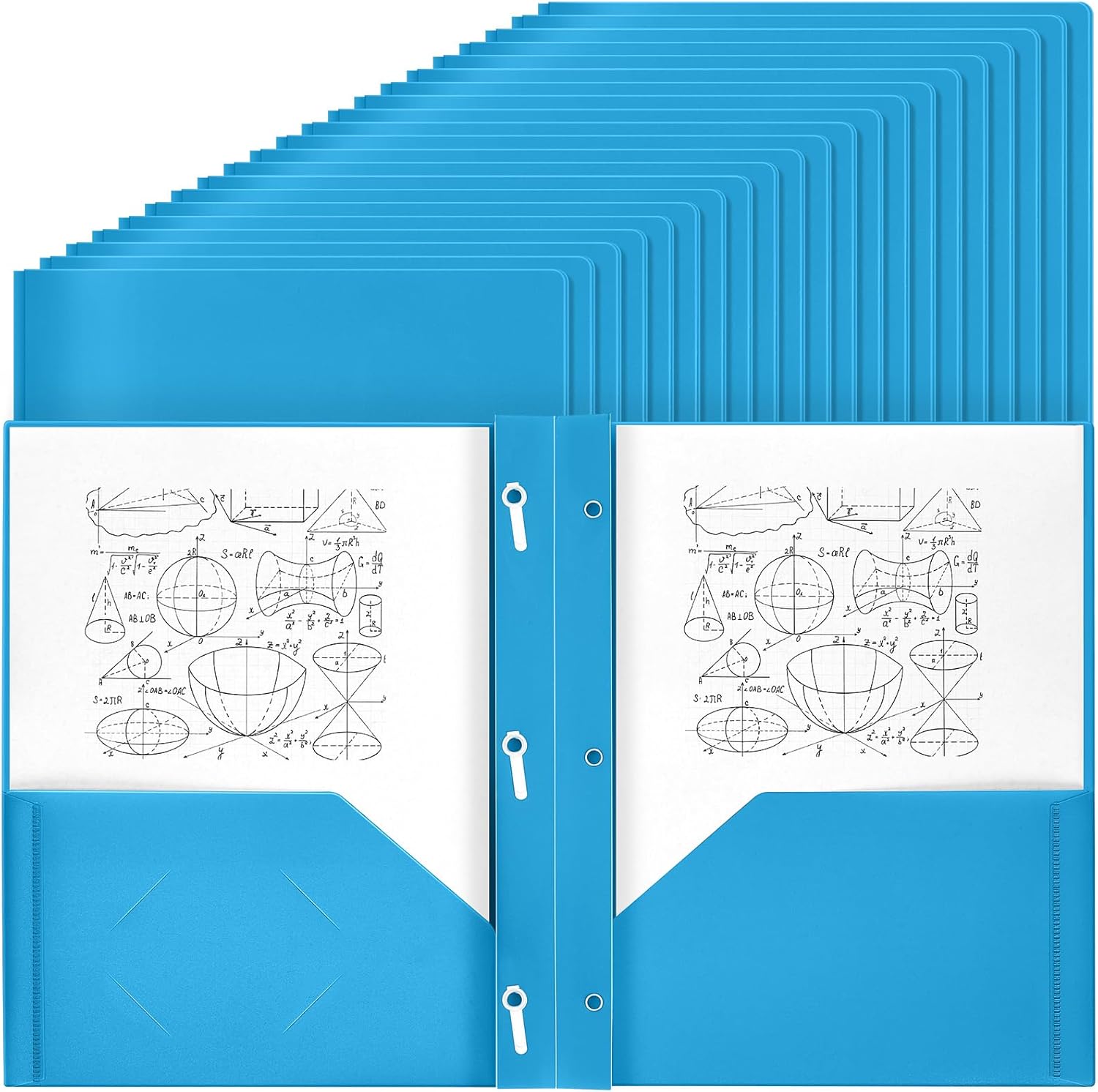 Blue Plastic Folders with Pockets and Fasteners, 80 Pieces