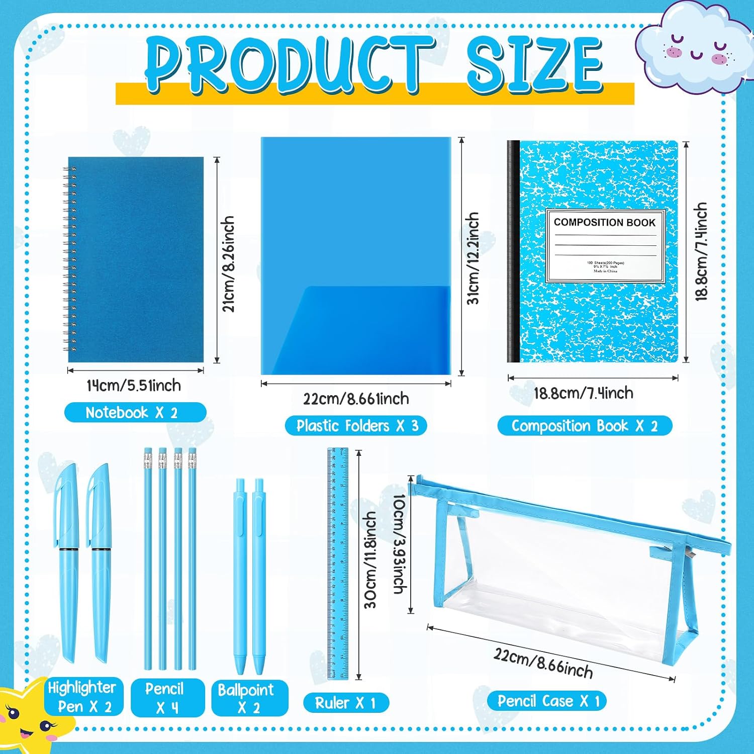 Blue School Stationery Set with Pencil Case, 48 Pieces — view 2