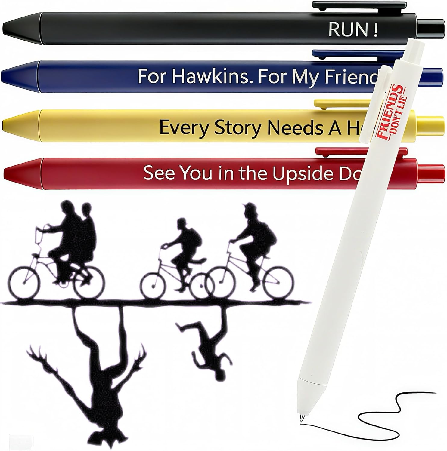 Gel Pens, 0.5mm Black Ink, Assorted Barrels, 5 Pieces