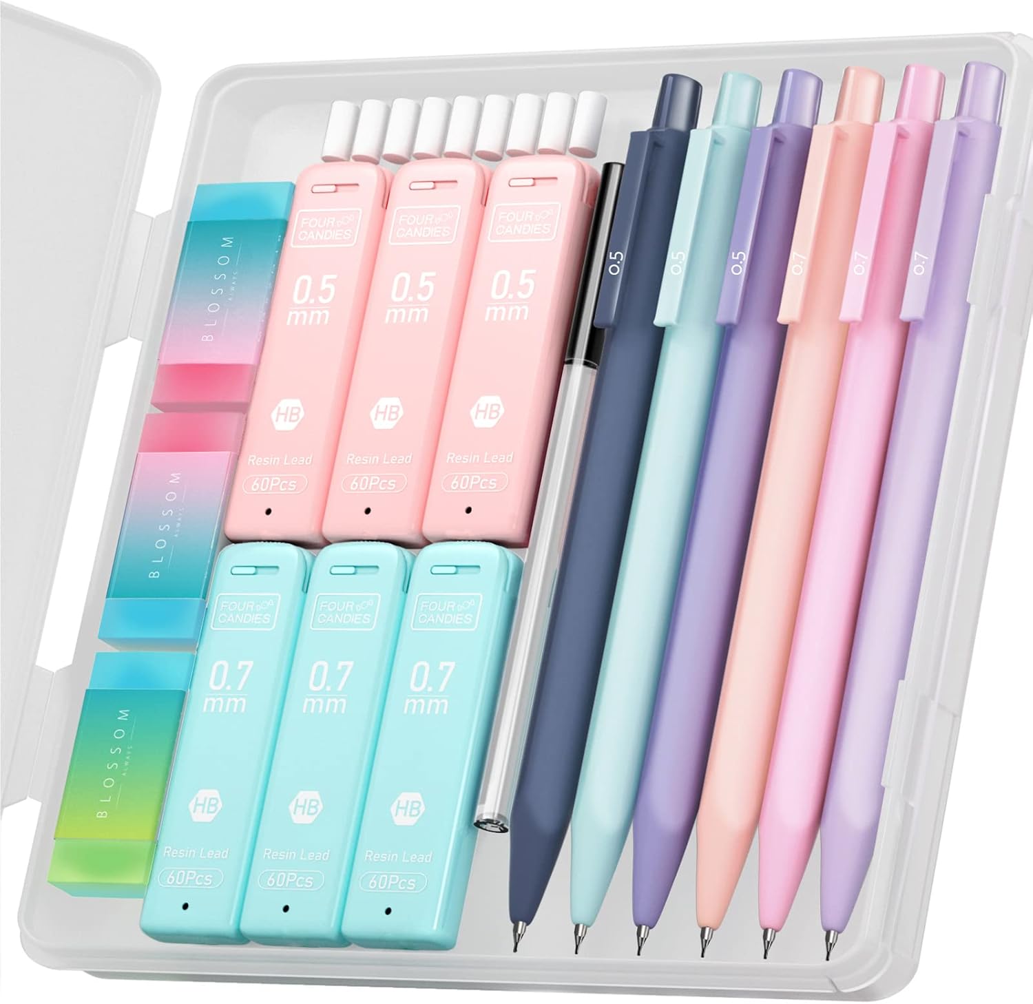 Mechanical Pencils with Lead Refills and Erasers, 6 Pieces