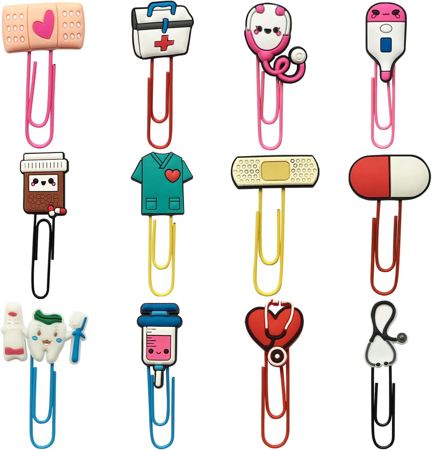 Medical Print Paper Clips, Assorted Designs, 12 Pieces