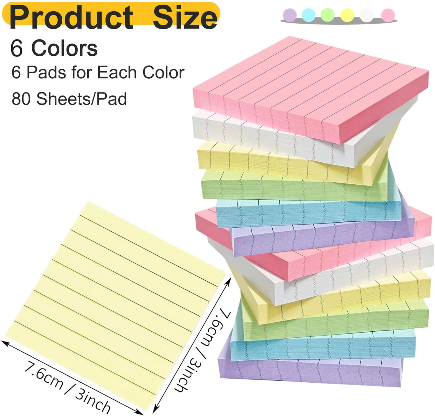 Ruled Sticky Note Pads, 3 x 3 Inch, 80 Sheets Each, 48 Pads — view 2
