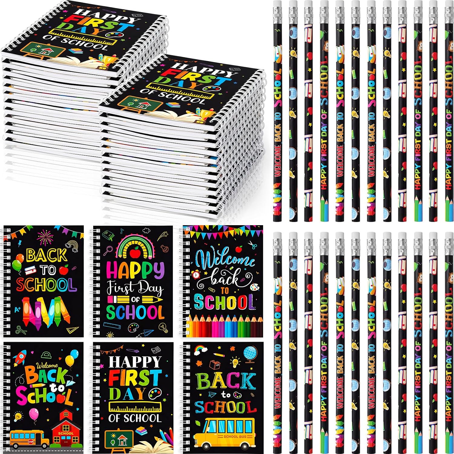 School Notebooks and Pencils Set, 48 Pieces