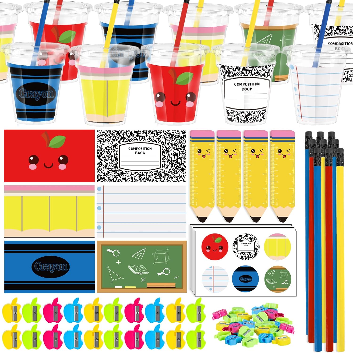 School Supplies Kit with Pencils, Erasers and Sharpeners, 180 Pieces
