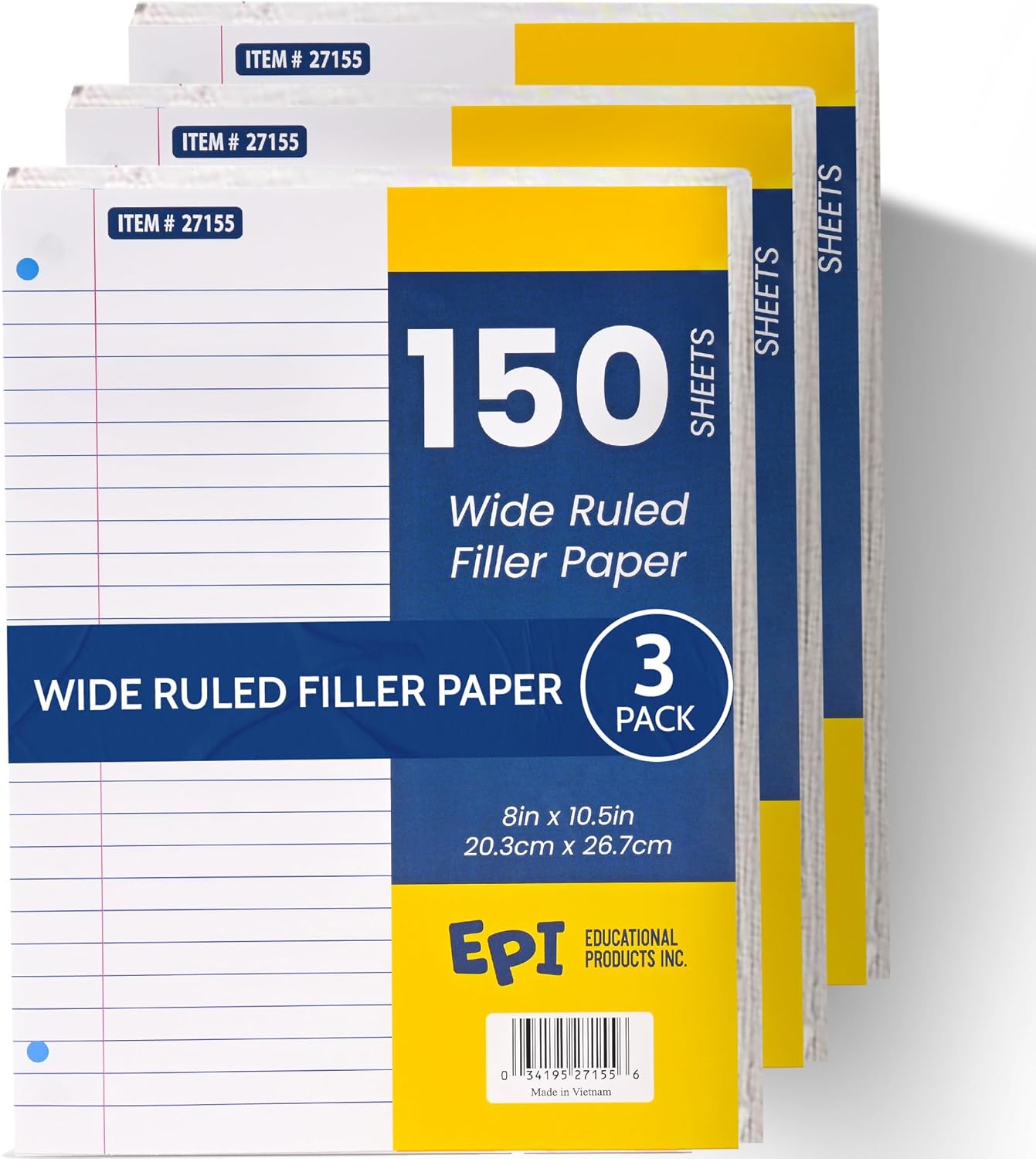 Wide Ruled Filler Paper, 3-Hole Punched, 10.5 x 8 Inch, 3 Packs